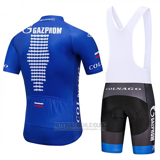 2018 Fahrradbekleidung Gazprom Rusvelo Blau und Wei Trikot Kurzarm und Tragerhose - zum Schließen ins Bild klicken